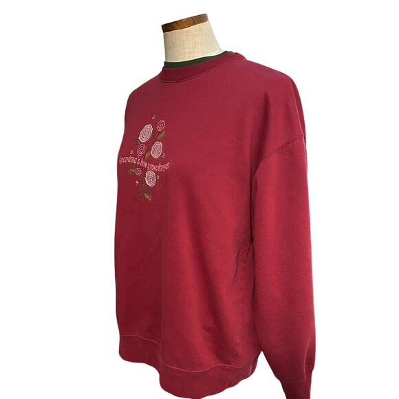 Vintage Grandmas Love Grows Forever Embroidered Sweatshirt L Red Granny 80s - Picture 5 of 10
